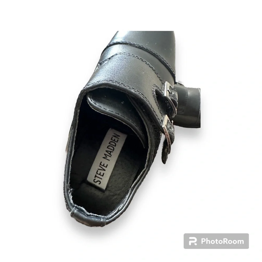Toddler boys size 6 Steve Madden Velcro buckle dress shoe loafer leather black   - Picture 3 of 7
